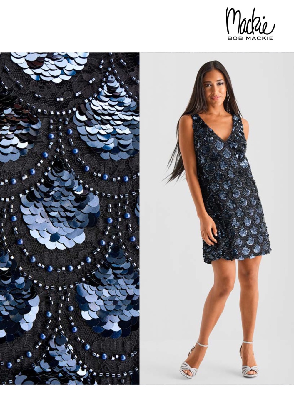 NWT Mackie Bob Mackie V- Back Sequin Mini Cocktail Dress Sz 2